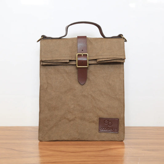 Eco-Beige Paper Leather Messenger Bag